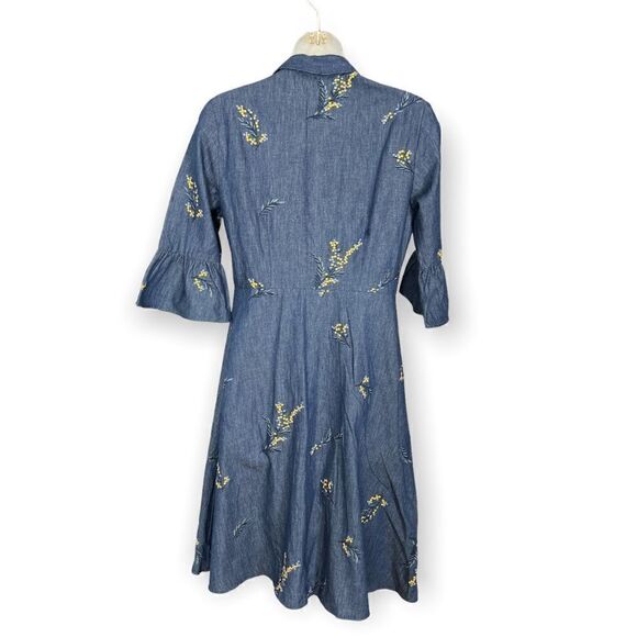 Draper James Embroidered Chambray Dark Wash Floral Shirtdress Size 0 - Picture 4 of 5
